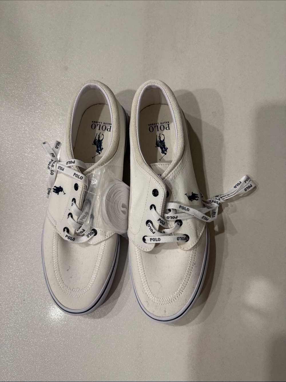 Polo by Ralph Lauren White Low-Top Canvas Sneakers with Logo Laces